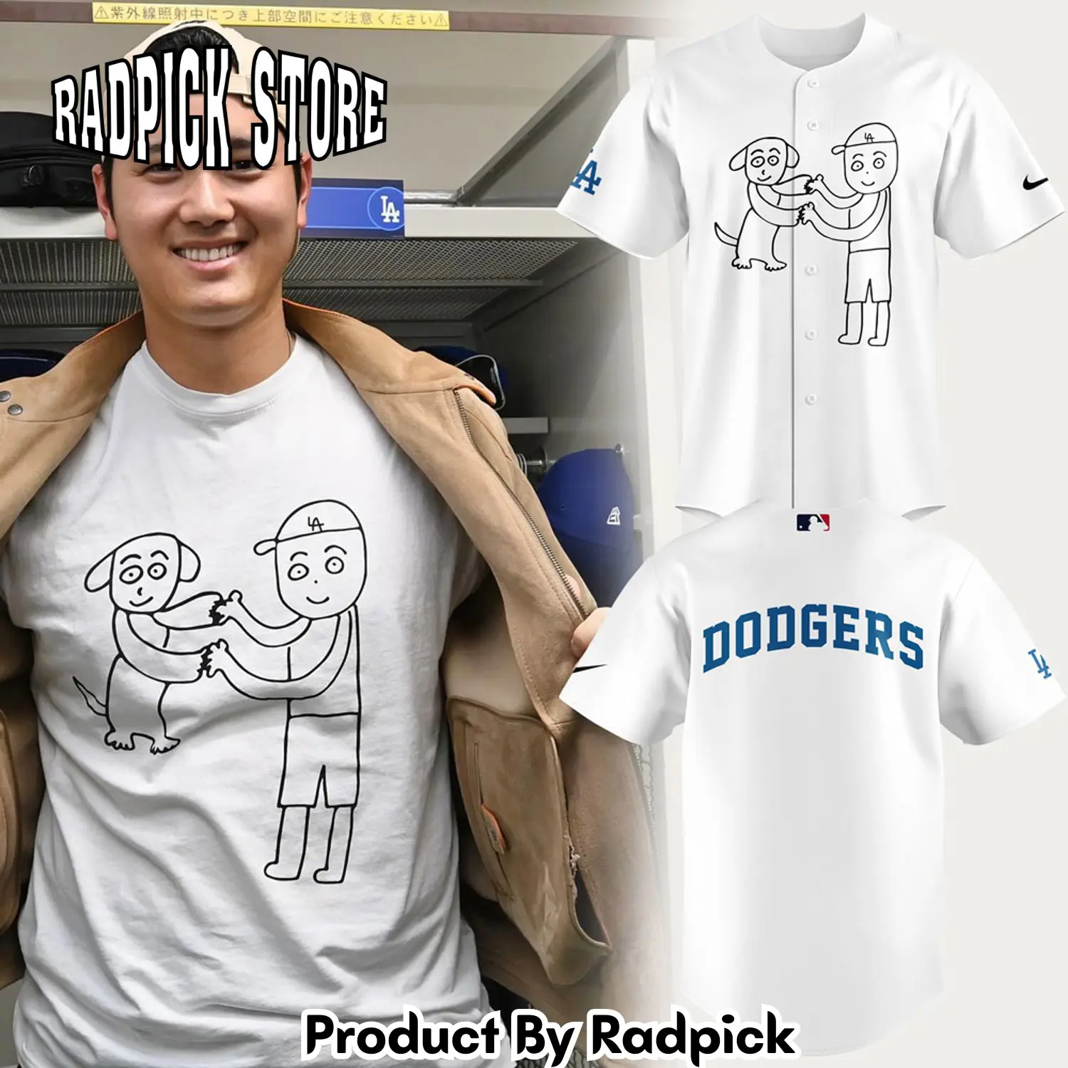 Radpick shohei ohtani and decopin drawn by kenta maeda v2 baseball jersey rp12785